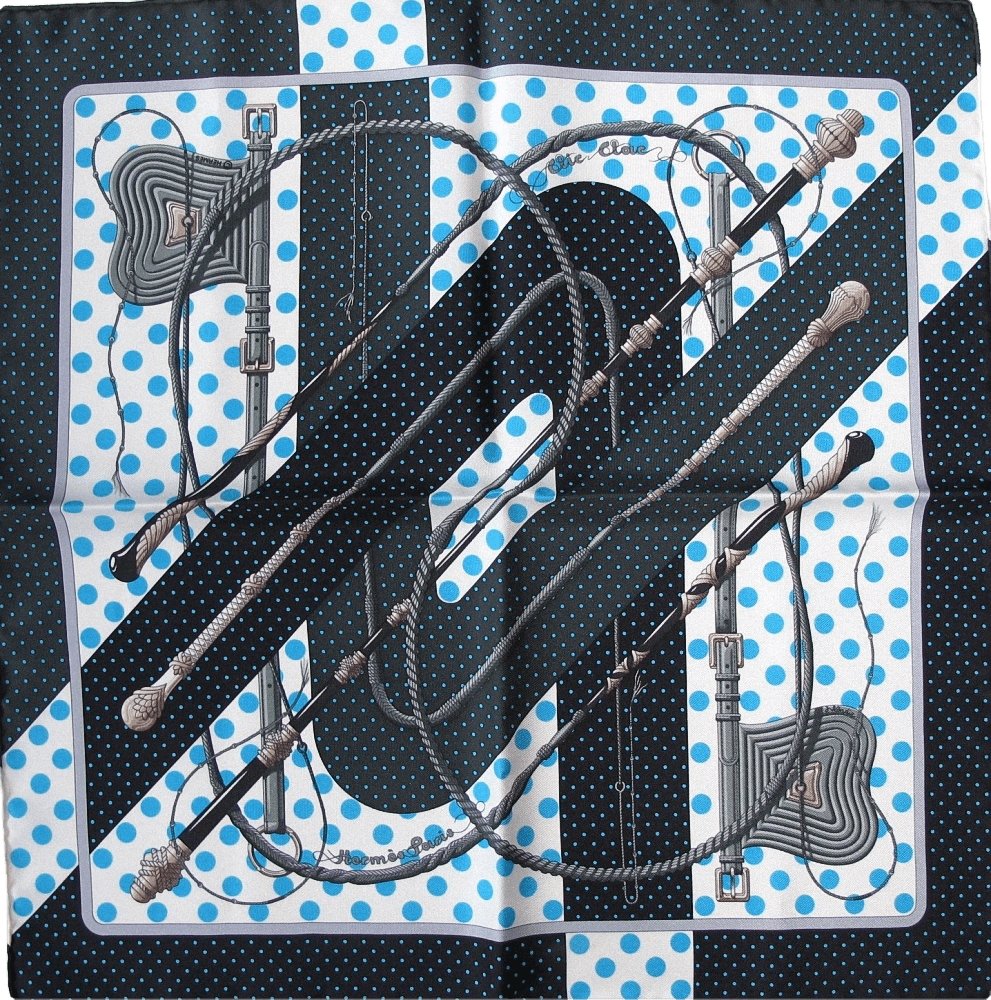  Hermes 2012 Anthracite Turquoise Clic Clac a Pois Twill Gavroche 42cm