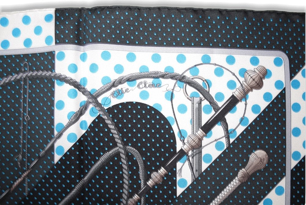  Hermes 2012 Anthracite Turquoise Clic Clac a Pois Twill Gavroche 42cm