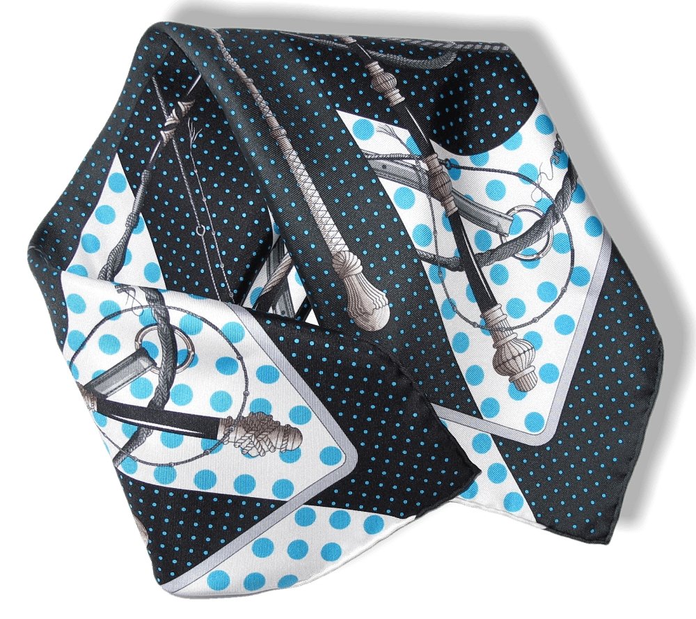  Hermes 2012 Anthracite Turquoise Clic Clac a Pois Twill Gavroche 42cm