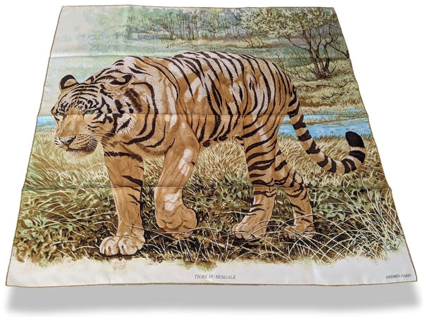 Hermes 2012 Beige Bleu Tigre du Bengal by Robert Dallet Twill 90