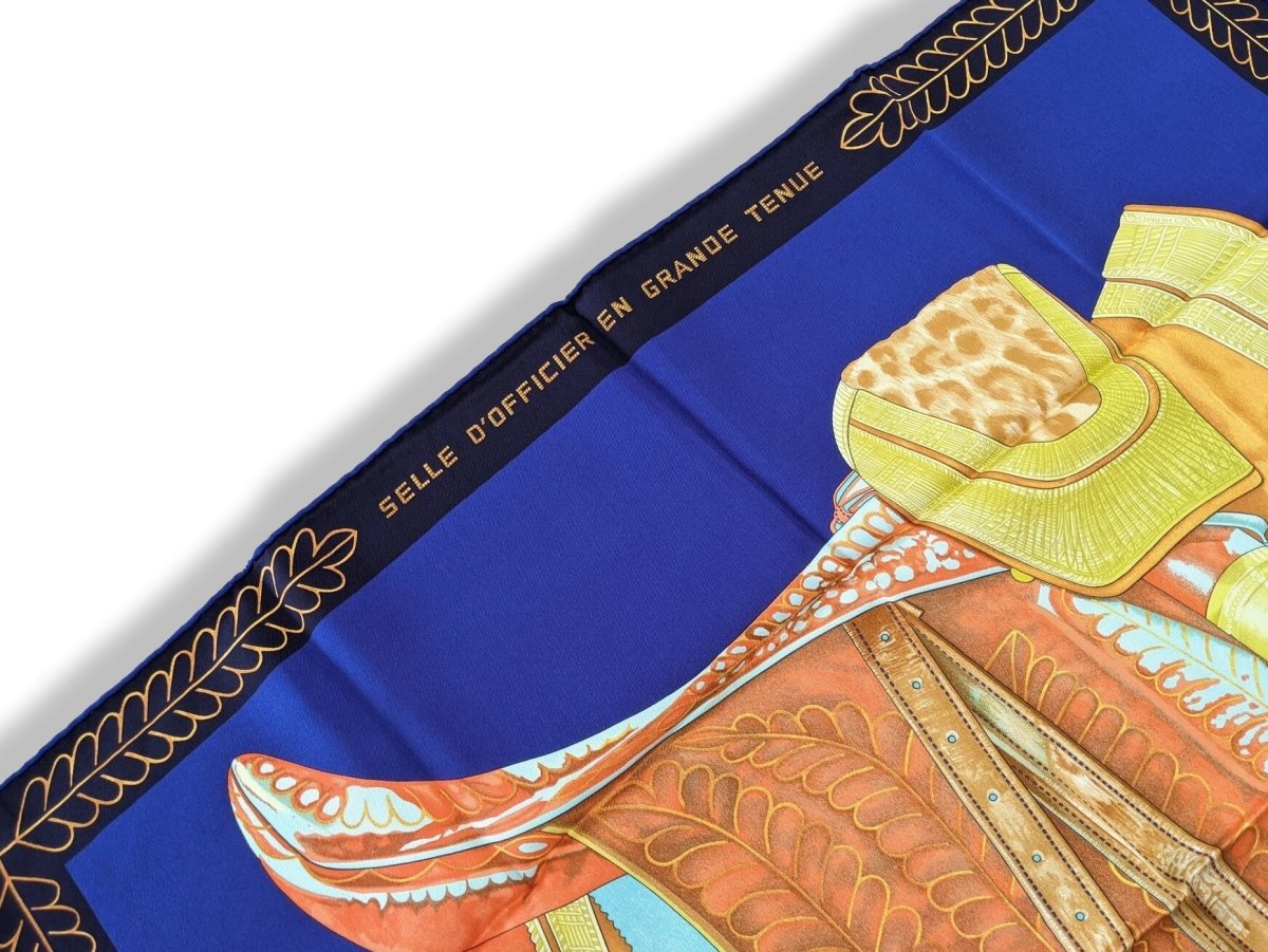 Hermes 2012 Bleu/Orange/Jaune/Turquoise SELLE D'OFFICIER EN GRANDE TENUE by Wlodek Kaminski Vintage Twill 70, New!