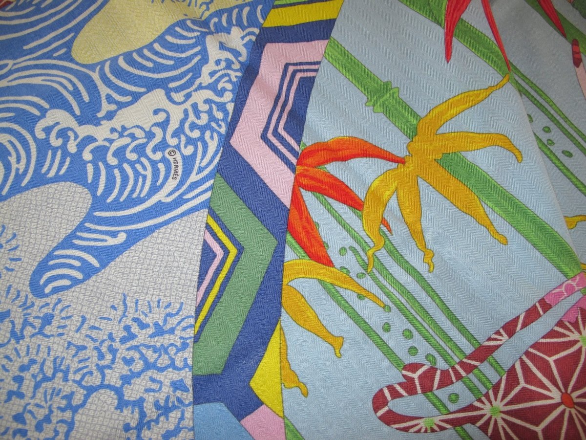 Hermes 2012 Bleu/Vert/Rouge/Rose EX-LIBRIS EN KMONOS Cashmere Shawl 140, MInt!