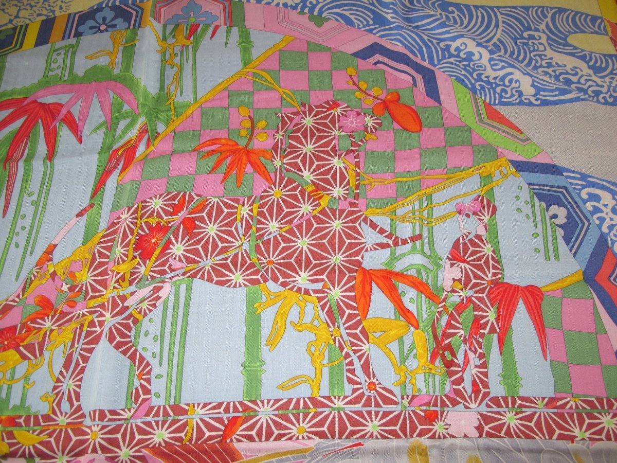 Hermes 2012 Bleu/Vert/Rouge/Rose EX-LIBRIS EN KMONOS Cashmere Shawl 140, MInt!