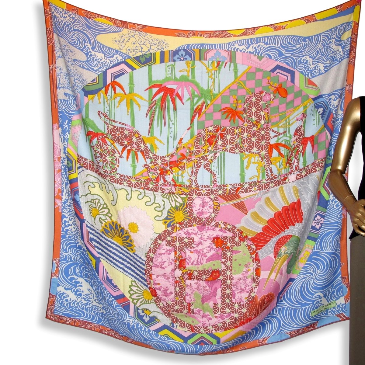 Hermes 2012 Bleu/Vert/Rouge/Rose EX-LIBRIS EN KMONOS Cashmere Shawl 140, MInt!
