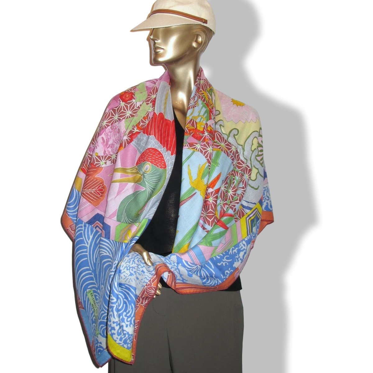 Hermes 2012 Bleu/Vert/Rouge/Rose EX-LIBRIS EN KMONOS Cashmere Shawl 140, MInt!