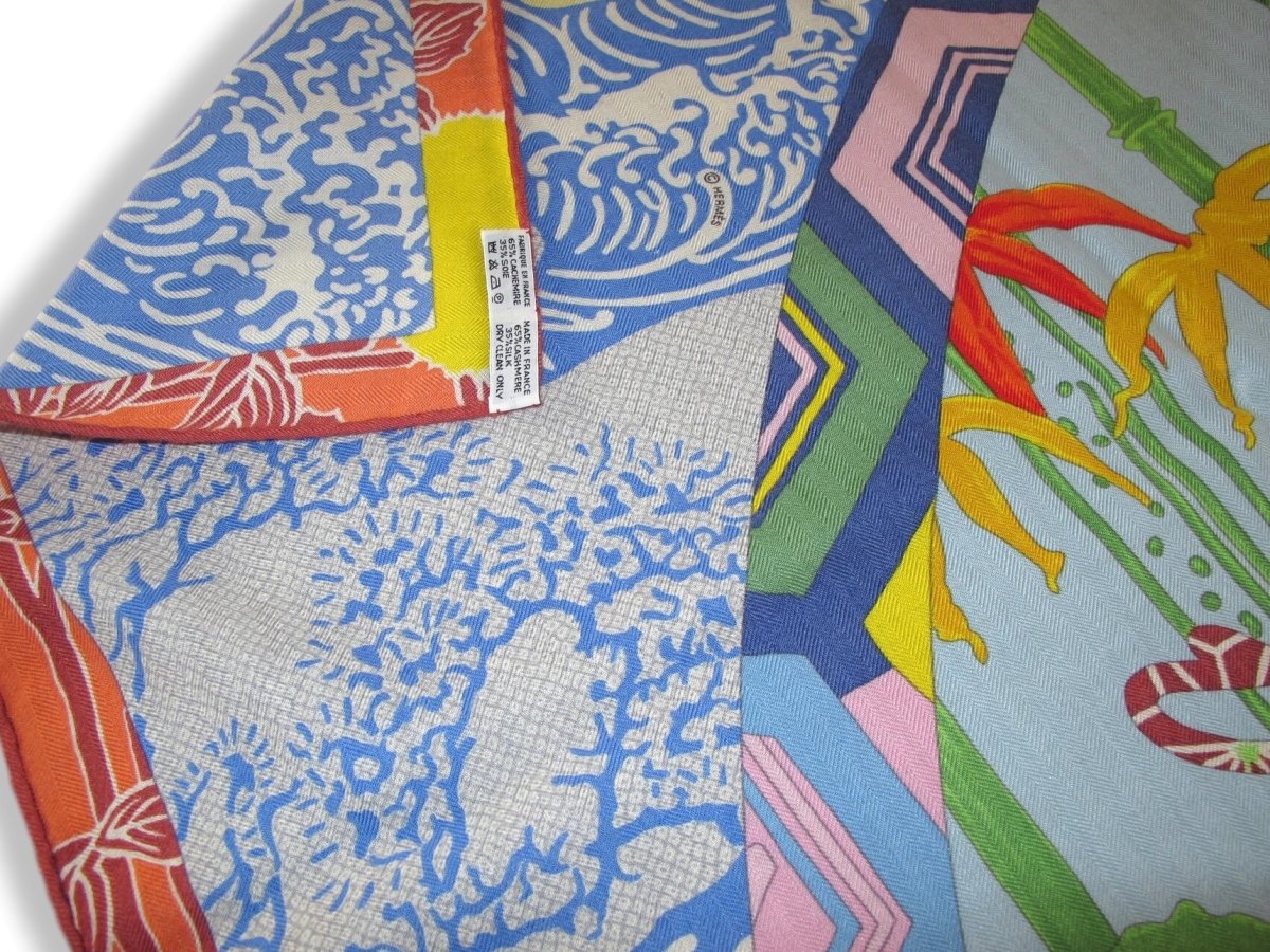 Hermes 2012 Bleu/Vert/Rouge/Rose EX-LIBRIS EN KMONOS Cashmere Shawl 140, MInt!