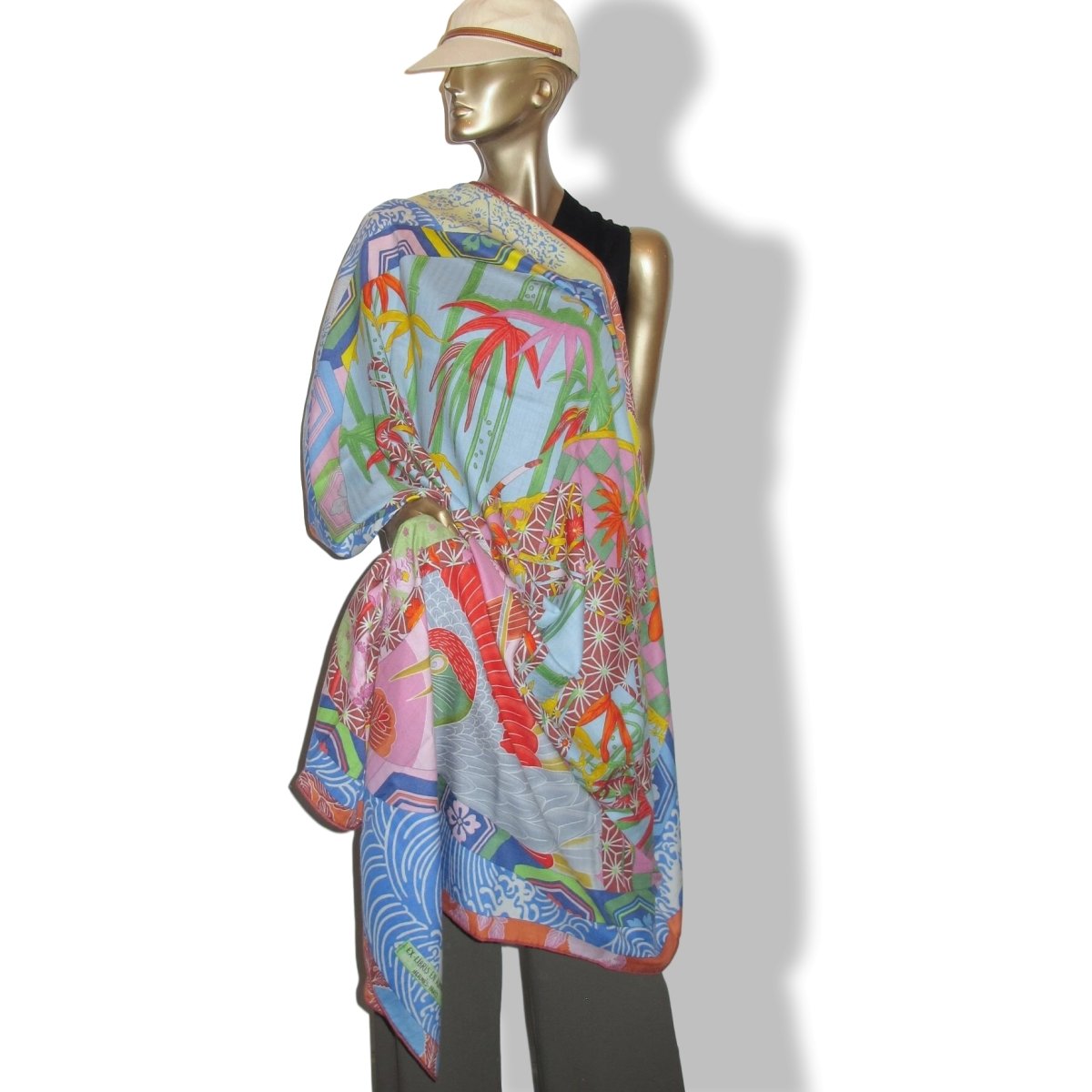 Hermes 2012 Bleu/Vert/Rouge/Rose EX-LIBRIS EN KMONOS Cashmere Shawl 140, MInt!
