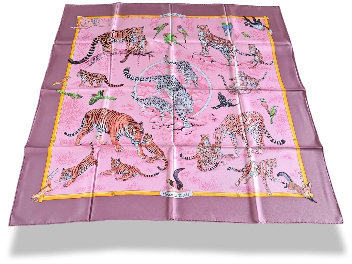Hermes 2012 Bois de Rose/Rose TENDRESSE FELINE by Robert Dallet Blanc Matt Overprint Twill 90, New!