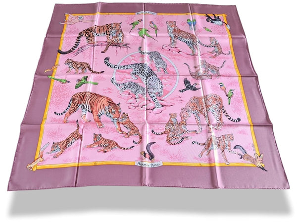 Hermes 2012 Bois de Rose/Rose TENDRESSE FELINE by Robert Dallet Blanc Matt Overprint Twill 90, New!