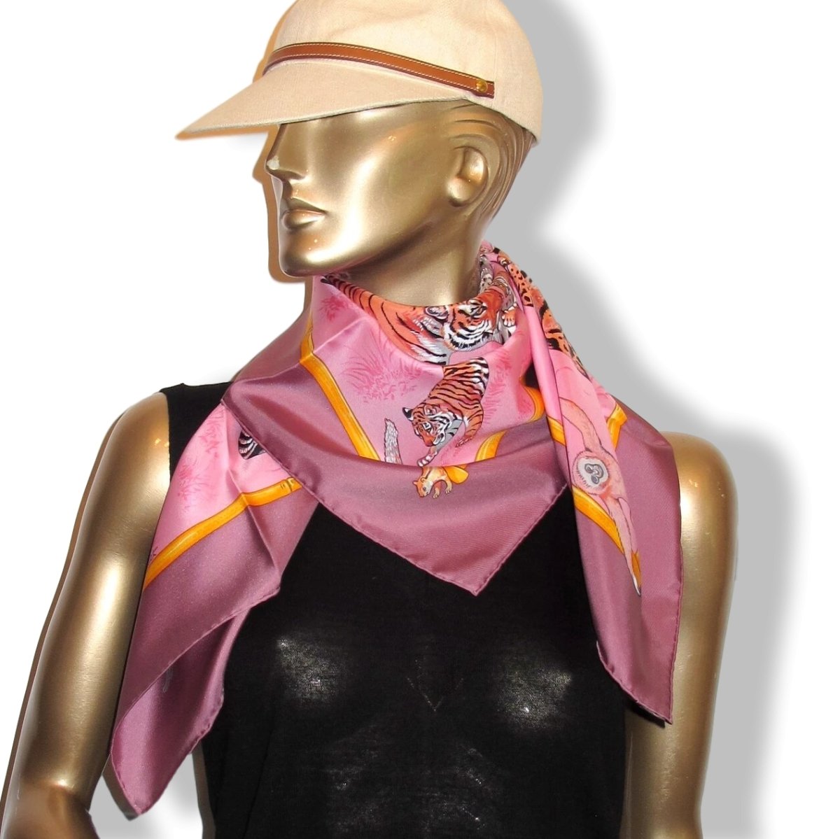 Hermes 2012 Bois de Rose/Rose TENDRESSE FELINE by Robert Dallet Blanc Matt Overprint Twill 90, New!