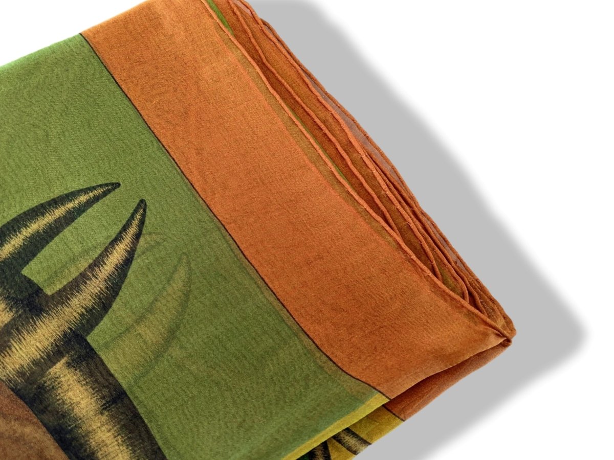 Hermes 2012 Chartruese/Cognac/Vert CCOUP DE FOUET Silk Changeante Mousseline 140, New!