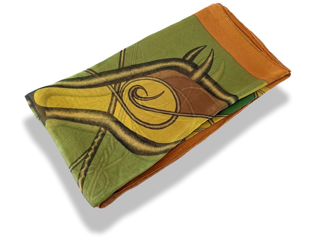 Hermes 2012 Chartruese/Cognac/Vert CCOUP DE FOUET Silk Changeante Mousseline 140, New!