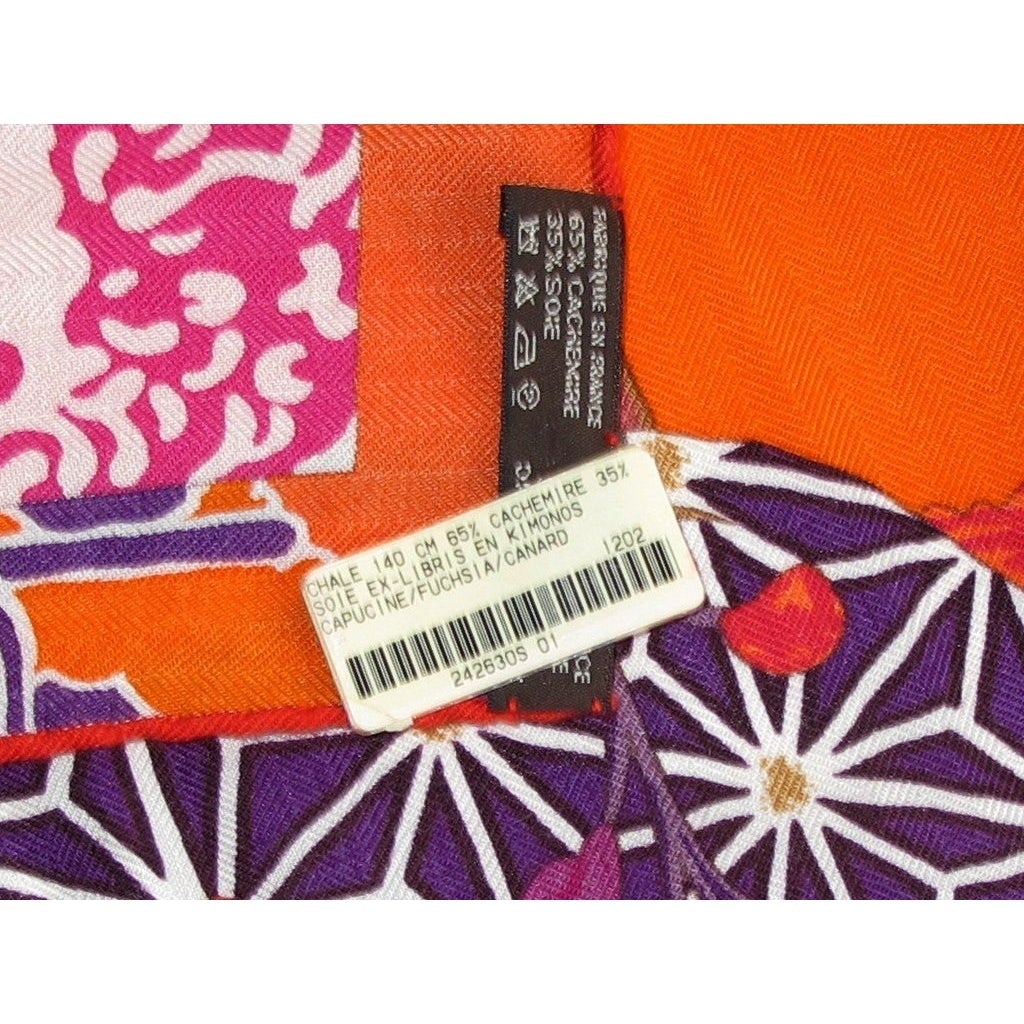 Hermes 2012 cw01 Capucine/Fuchsia Ex-Libris en Kimonos Cashmere Shawl 140 - poupishop