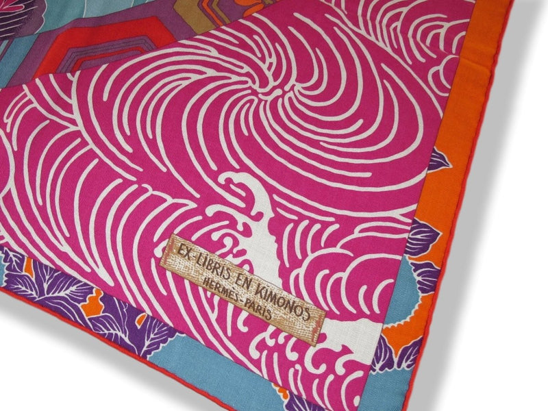 Hermes 2012 cw01 Capucine/Fuchsia EX-LIBRIS EN KIMONOS Cashmere Shawl 140, MInt!