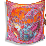 Hermes 2012 cw01 Capucine/Fuchsia EX-LIBRIS EN KIMONOS Cashmere Shawl 140, MInt!