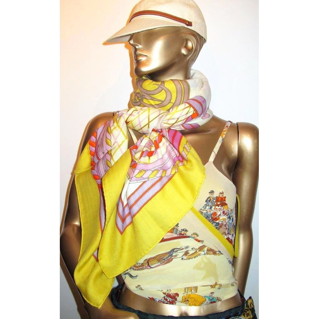 Hermes Rose Yellow Grande Tenue Shawl