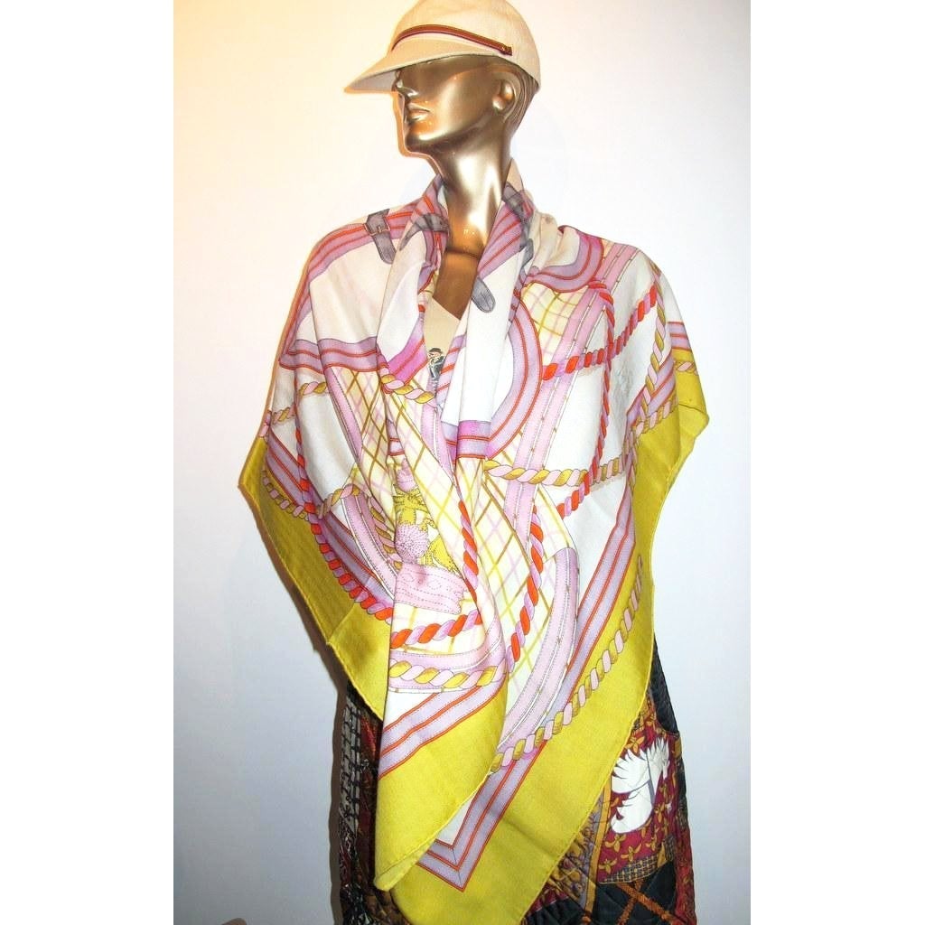 Hermes Rose Yellow Grande Tenue Shawl