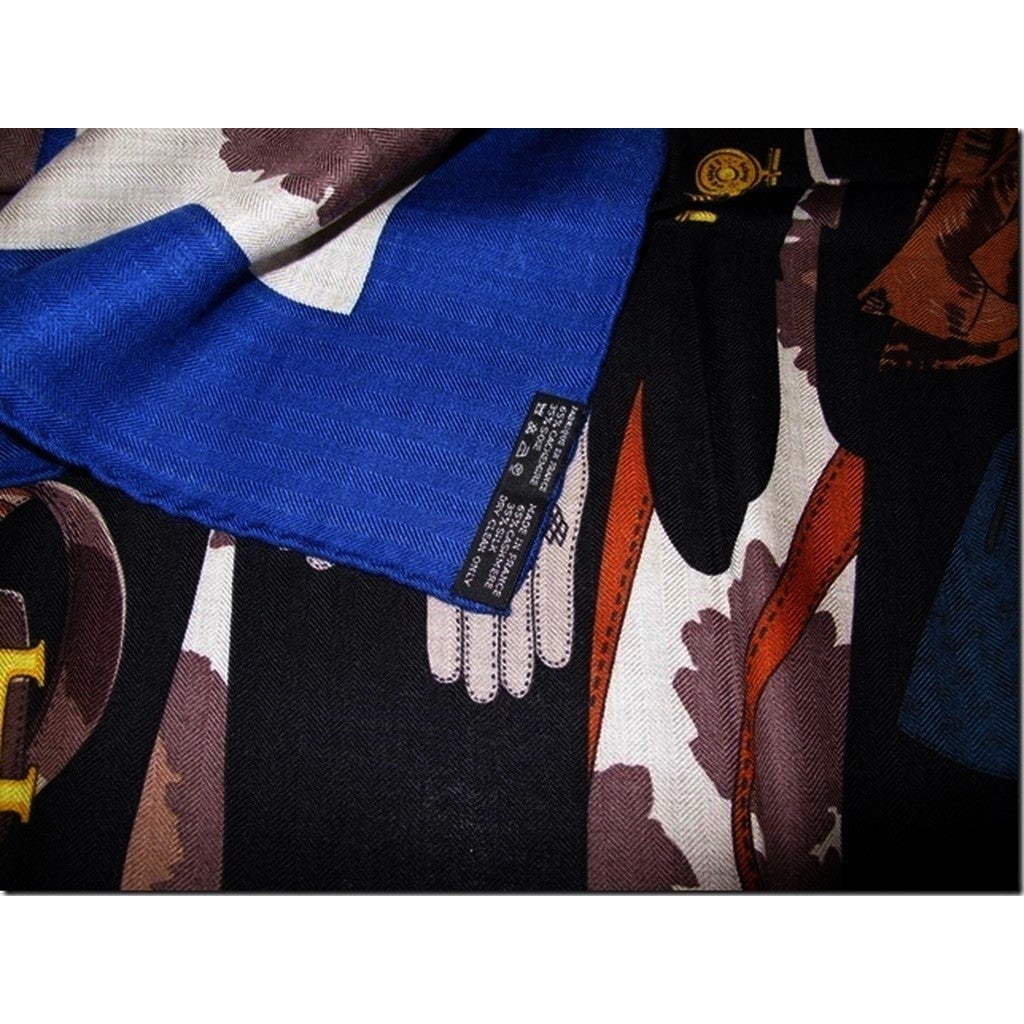 Hermes cw03 Bleu/Noir/Naturel Monsieur & Madame Cashmere Shawl