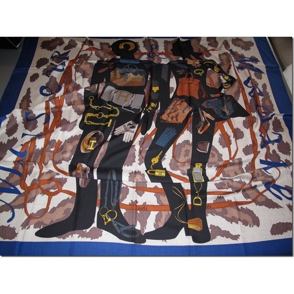 Hermes cw03 Bleu/Noir/Naturel Monsieur & Madame Cashmere Shawl