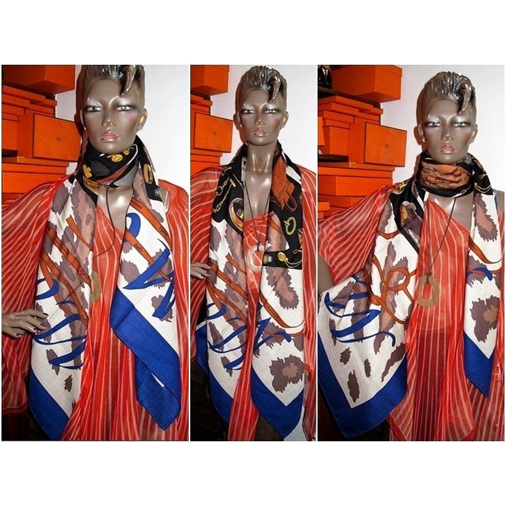 Hermes cw03 Bleu/Noir/Naturel Monsieur & Madame Cashmere Shawl