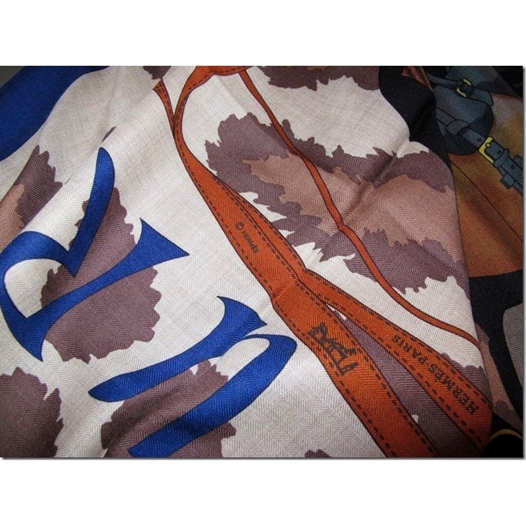 Hermes cw03 Bleu/Noir/Naturel Monsieur & Madame Cashmere Shawl