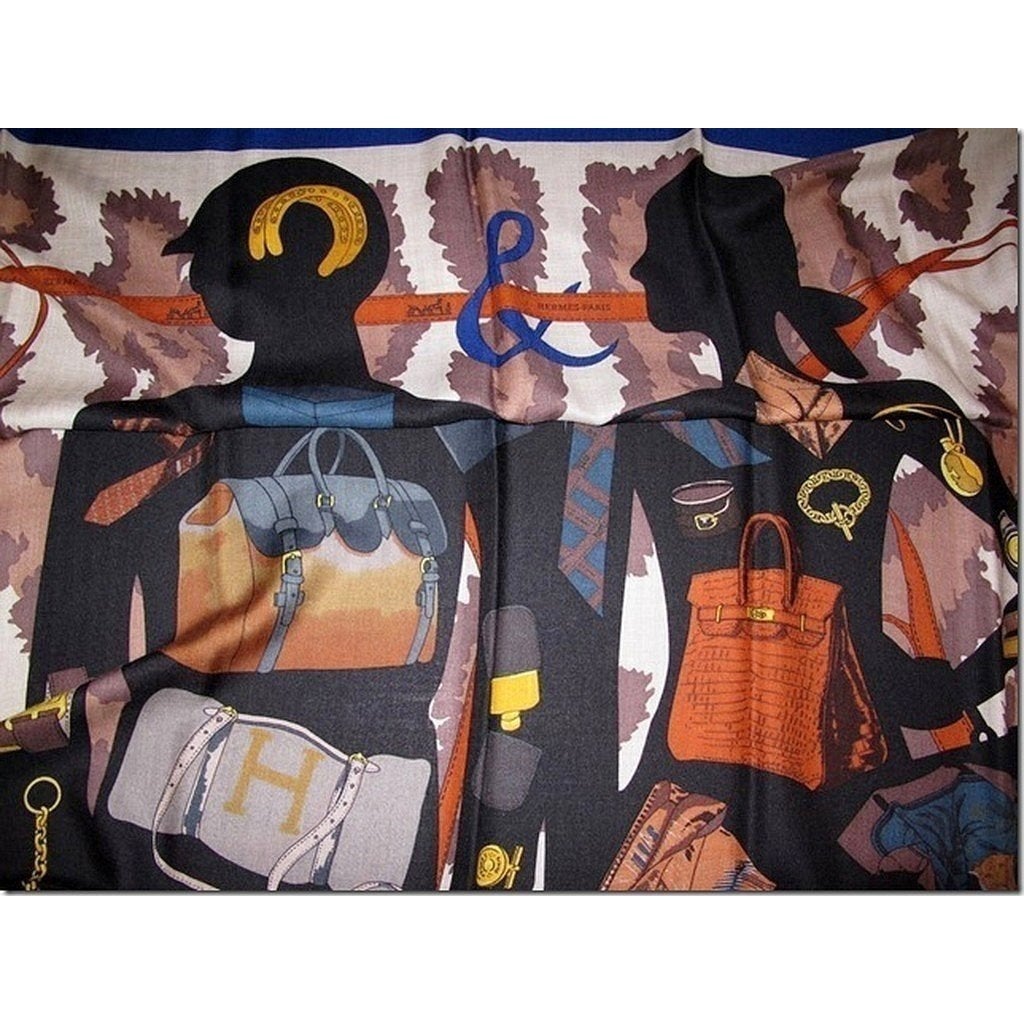 Hermes cw03 Bleu/Noir/Naturel Monsieur & Madame Cashmere Shawl