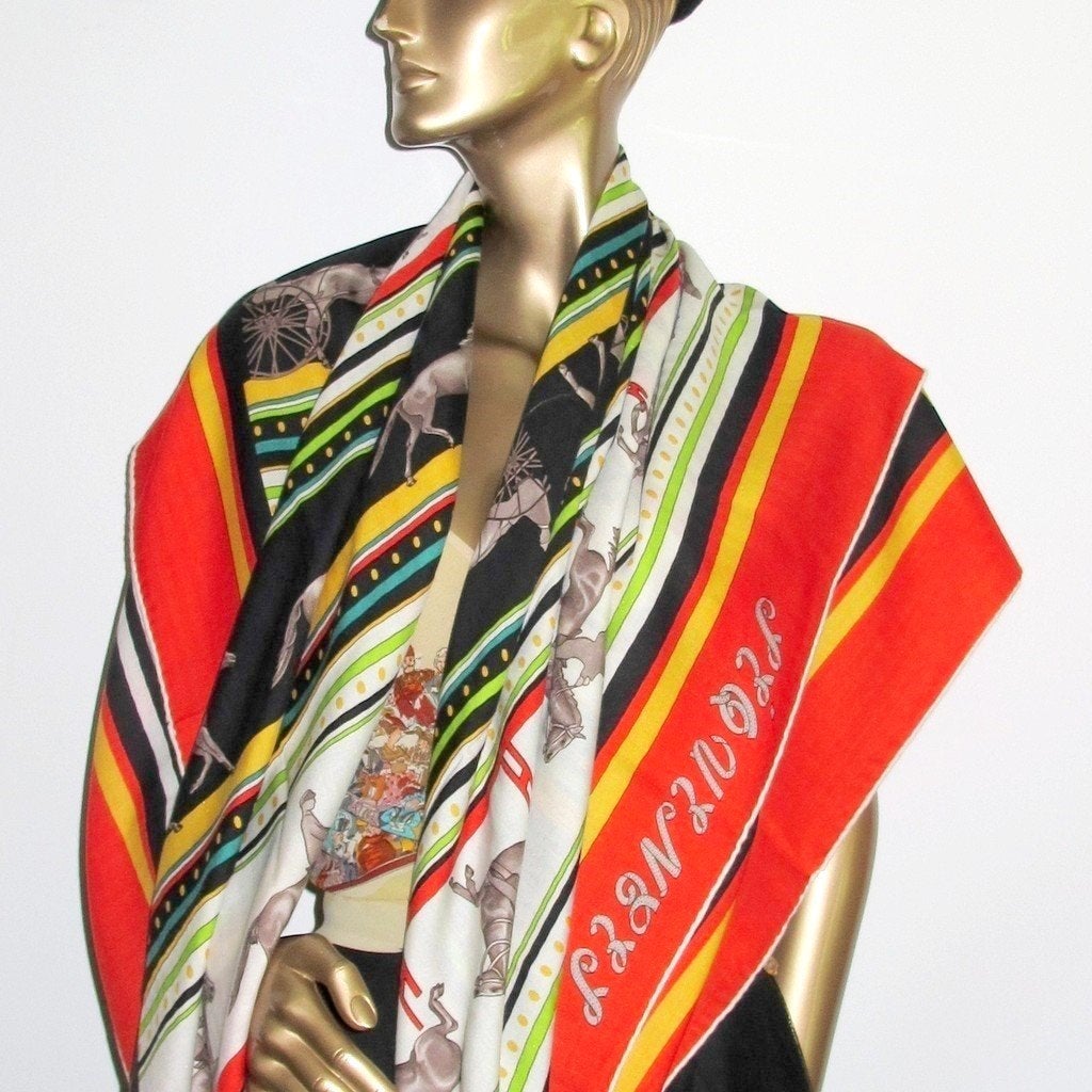 Hermes 2012 cw03 Rouge/Blanc/Noir Sequences Cashmere Shawl 140, NWT! - poupishop