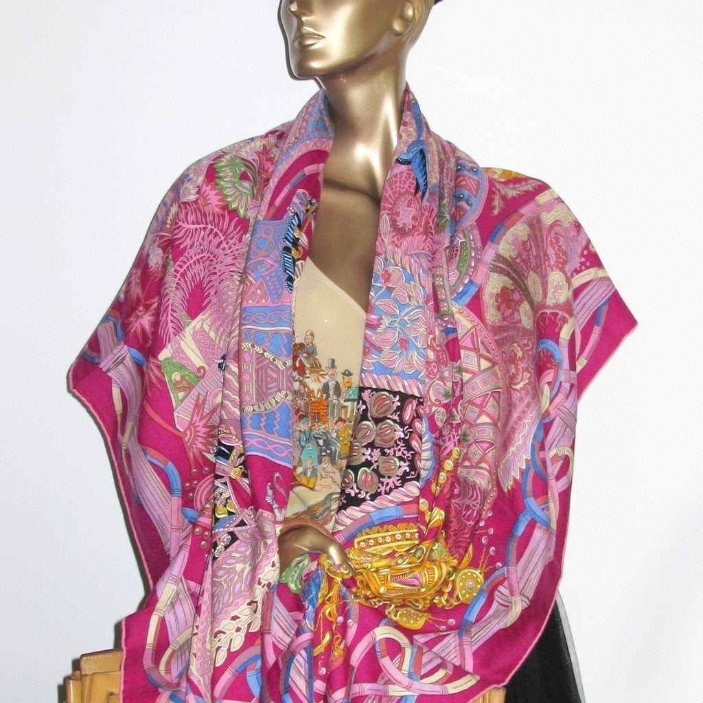 Hermes 2012 cw04 fuchsia/Rose/Bleu Au Fil du Carre Cashmere Shawl 
