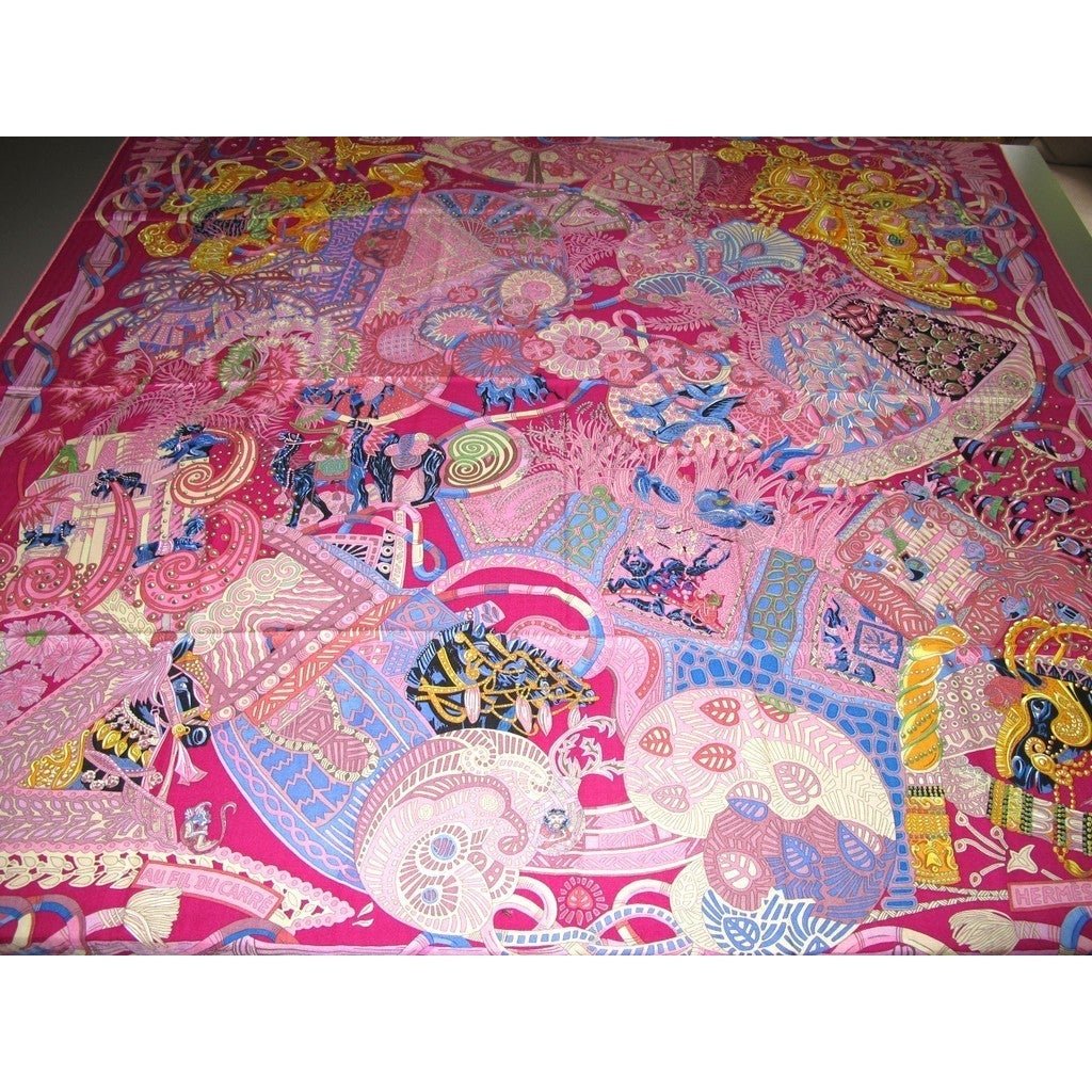 Hermes 2012 cw04 fuchsia/Rose/Bleu Au Fil du Carre Cashmere Shawl 140, New! - poupishop