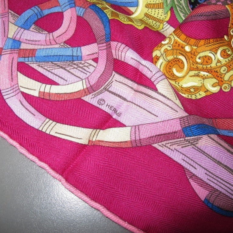 Hermes 2012 cw04 fuchsia/Rose/Bleu Au Fil du Carre Cashmere Shawl 