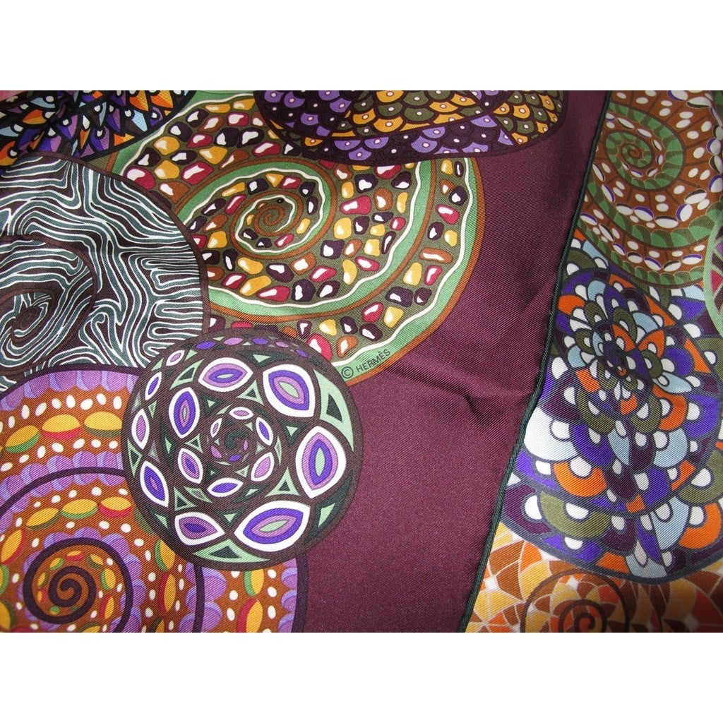 Hermes 2012 cw07 Prune/Violet/Vert Reves D'Escargots Twill 90, NWTIB! - poupishop
