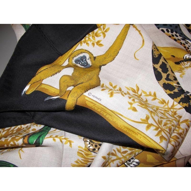 Hermes 2012 cw08 Noir/Naturel Tendresse Feline Shawl Cashmere Shawl 140, New! - poupishop