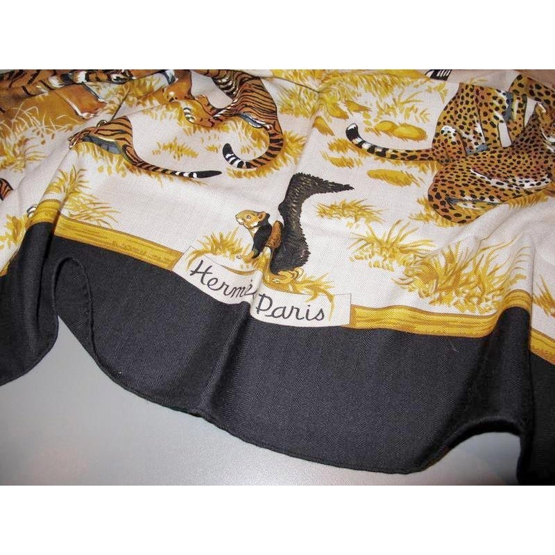 Hermes 2012 cw08 Noir/Naturel Tendresse Feline Shawl Cashmere Shawl 140, New! - poupishop