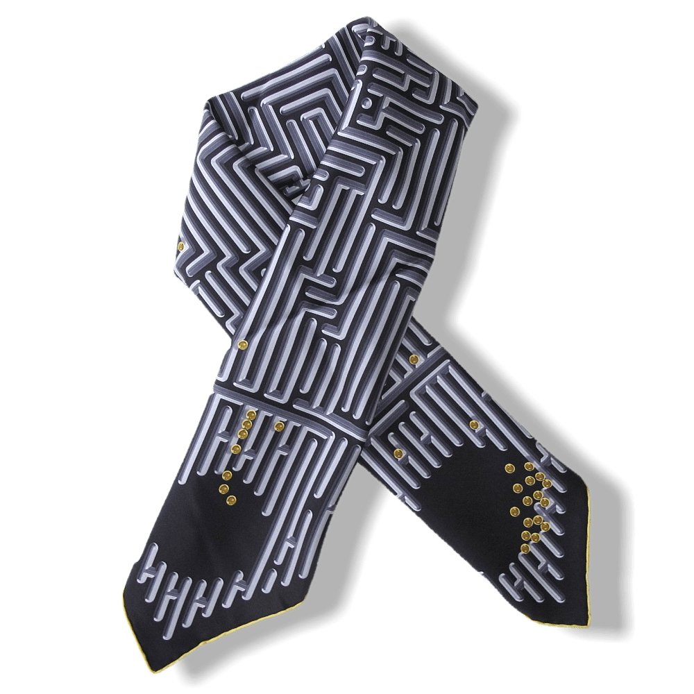 Hermes 2012 cw16 Noir Anthracite Gris Parcours d'H Twill 90