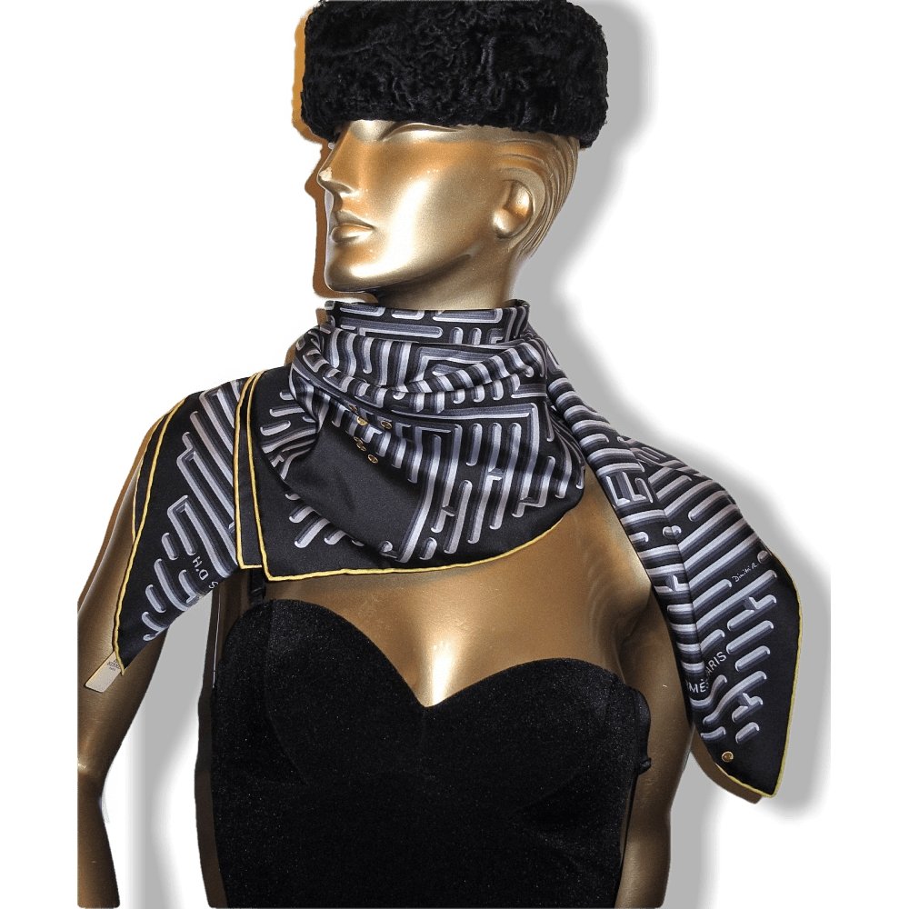 Hermes 2012 cw16 Noir Anthracite Gris Parcours d'H Twill 90