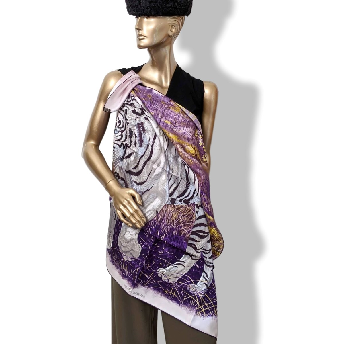 Hermes 2012 Purple/White/Grey TIGRE DU BENGAL by Robert Dallet Twill 90, NIB!