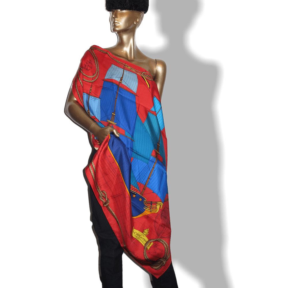 Hermes 2012 Red Cheval de Mer by Christian Renonciat Twill silk 90cm, New! - poupishop