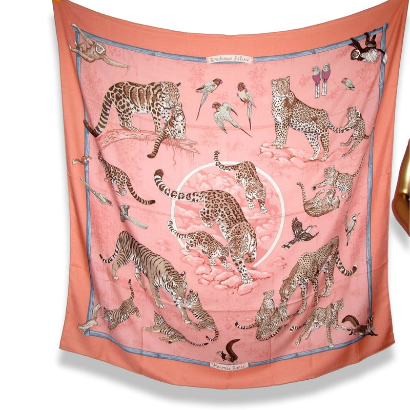 Hermes 2012 Rose TENDRESSE FELINE by Robert Dallet Cashmere Shawl 140, New!