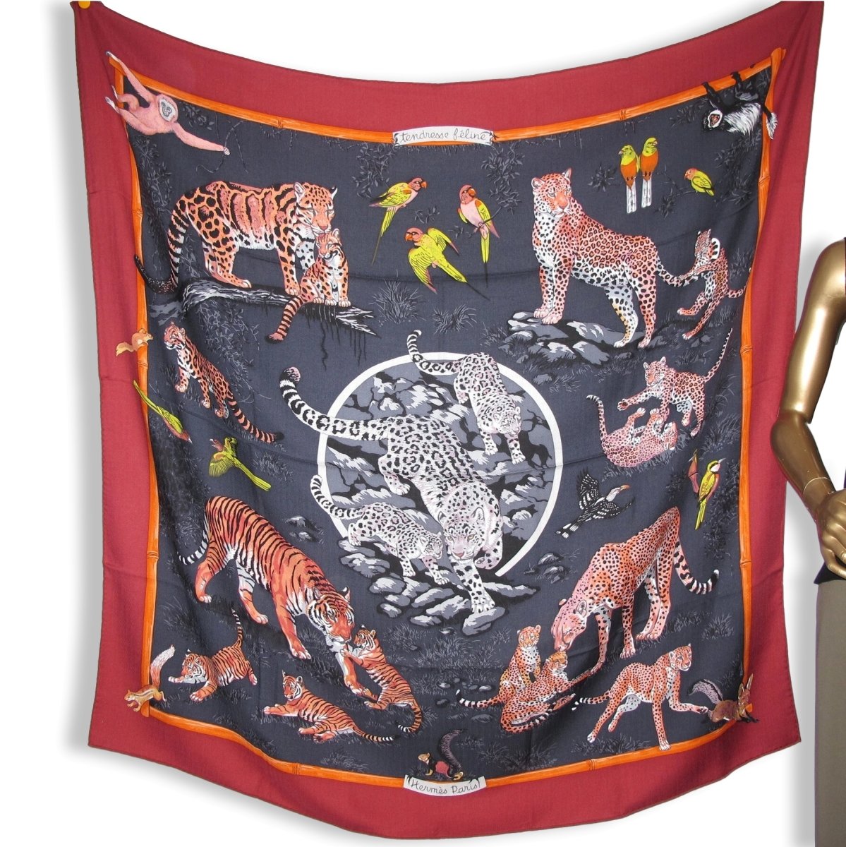 Hermes 2012 TENDRESSE FELINE by Robert Dallet Cashmere Shawl 140, New!