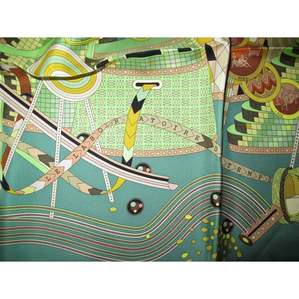 Hermes 2012 Vert/Ochre Laboratoire de Temps Twill 90, New! - poupishop