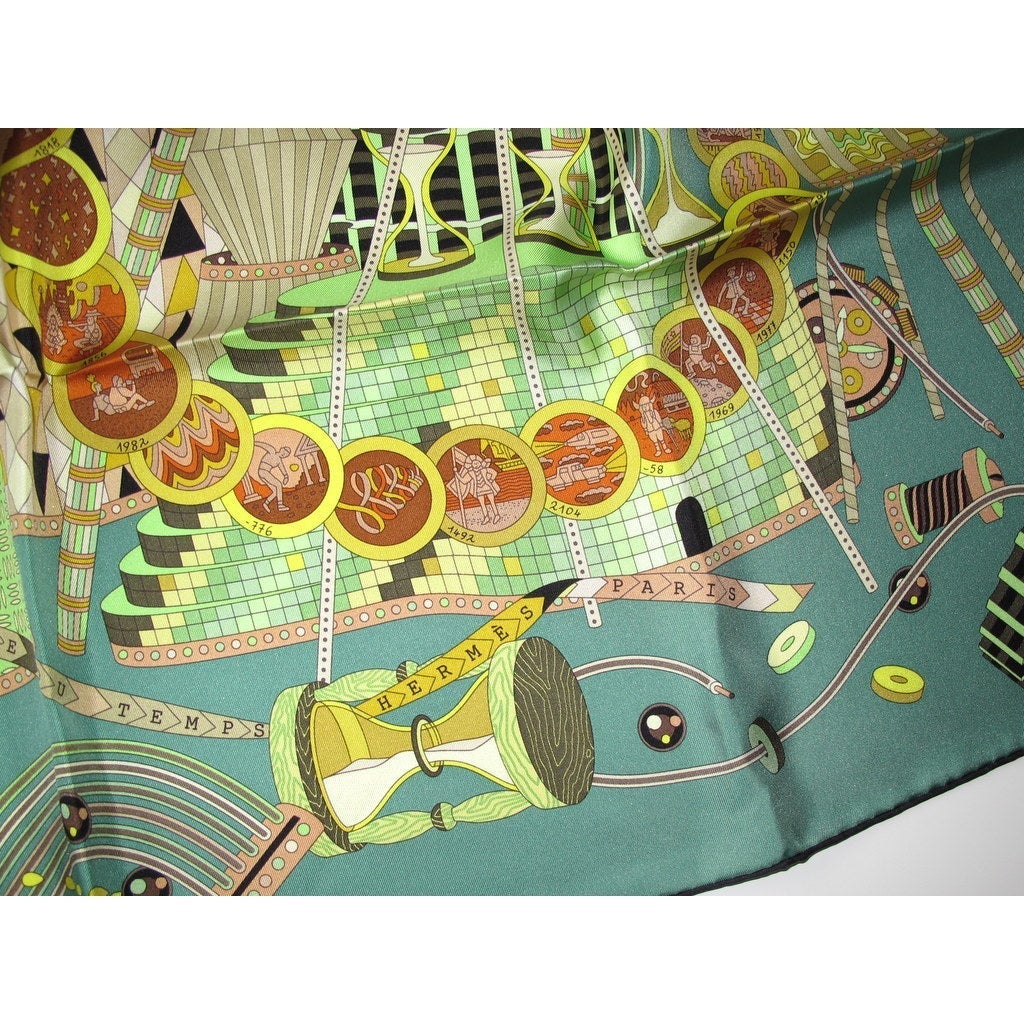 Hermes 2012 Vert/Ochre Laboratoire de Temps Twill 90, New! - poupishop