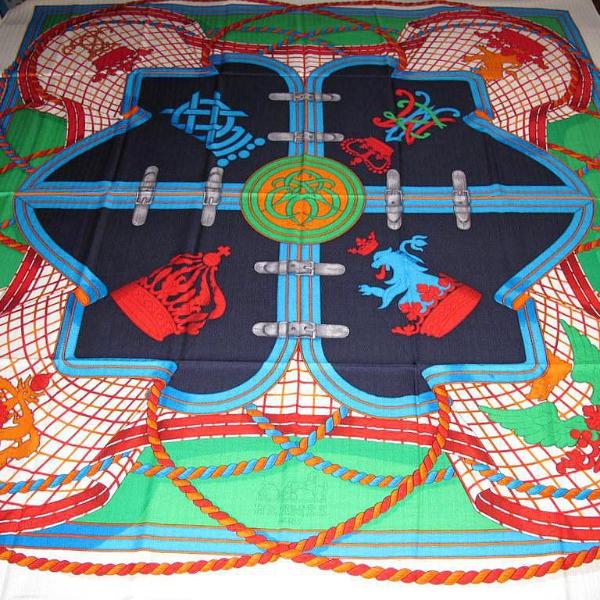 Hermes White Blue Gren Grande Tenue Shawl