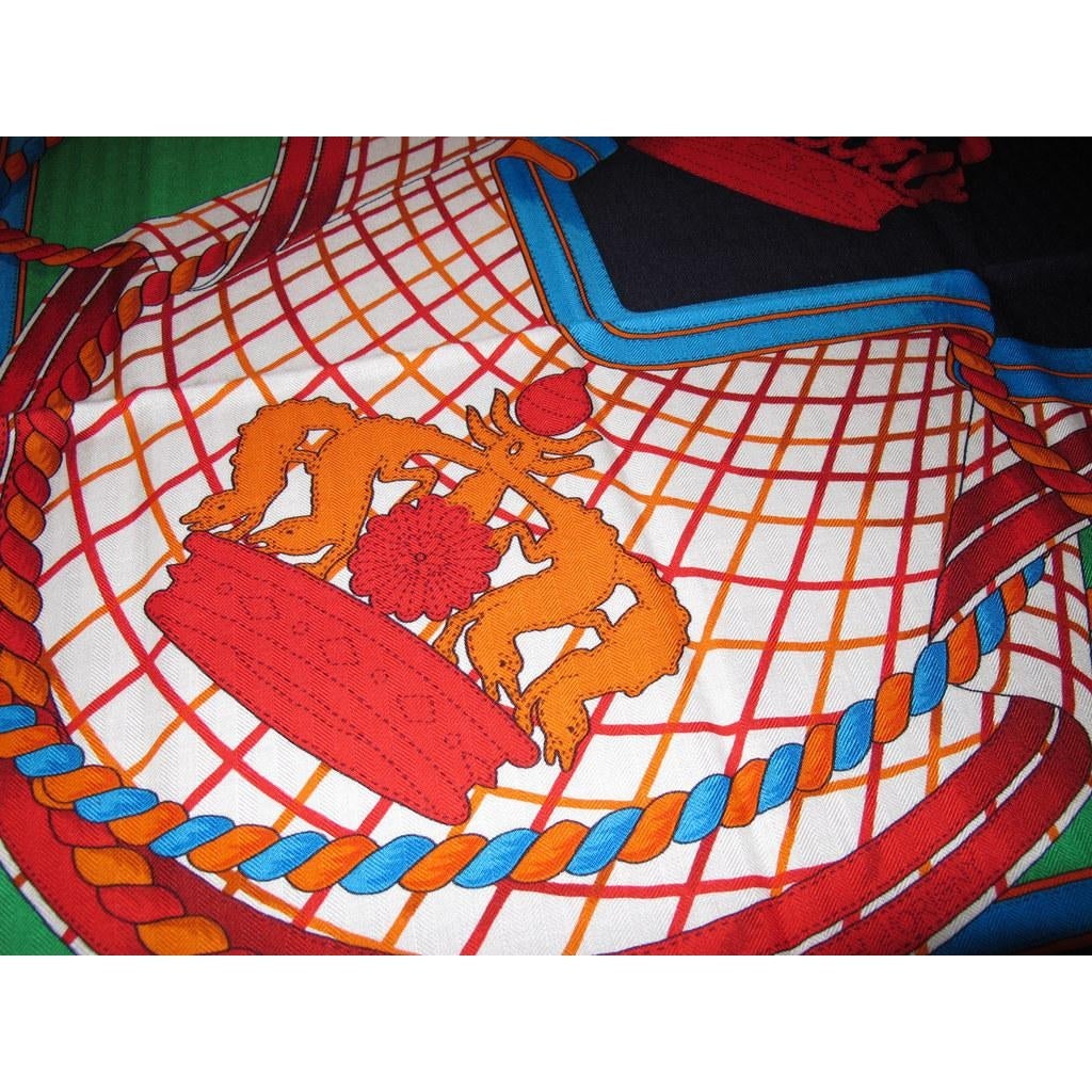 Hermes White Blue Gren Grande Tenue Shawl