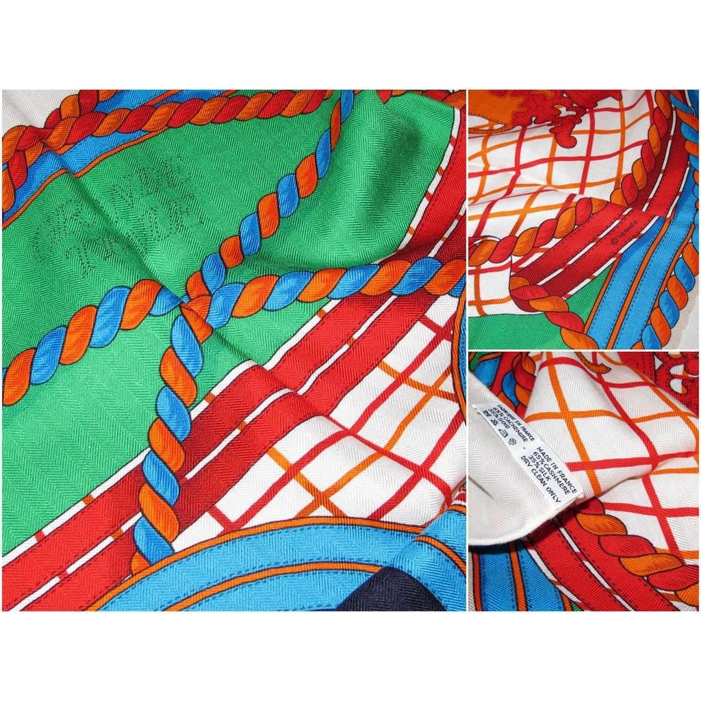Hermes White Blue Gren Grande Tenue Shawl