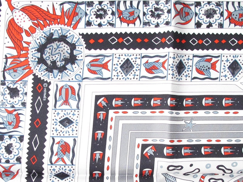 Hermes 2013 Black White Red Ors Bleus d' Afrique by Zoe Pauwels Twill 90cm, NIB! - poupishop