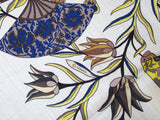 Hermes 2013 Blanc/Bleu/Jaune FLEURS ET PAPILLONS DE TISSUS Cashmere Shawl 140 - poupishop