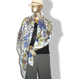 Hermes 2013 Blanc/Bleu/Jaune FLEURS ET PAPILLONS DE TISSUS Cashmere Shawl 140 - poupishop