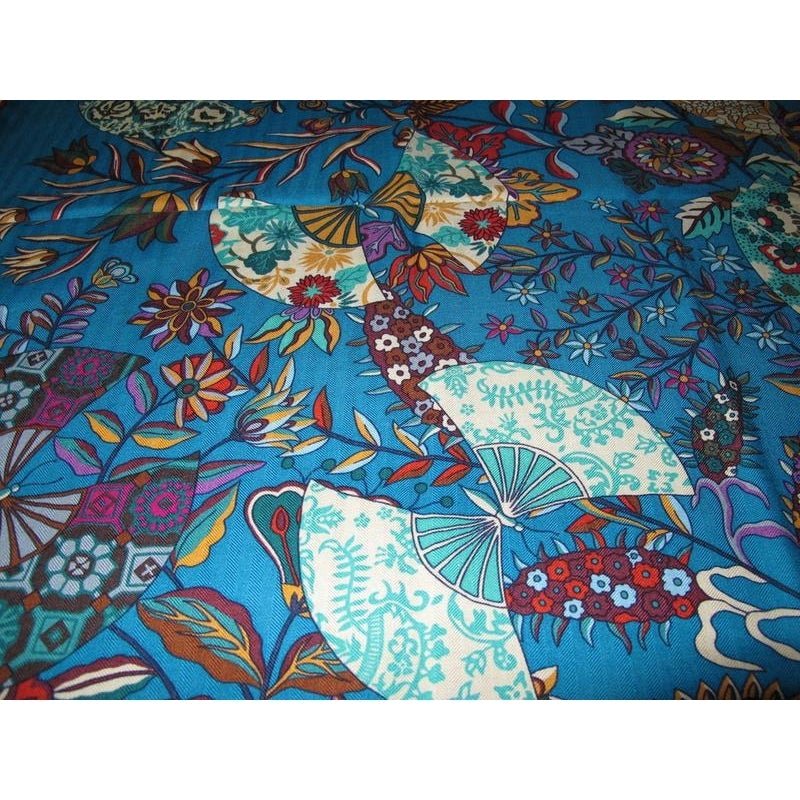 Hermes 2013 Canard/Vert Fleurs et Papillons de Tissus Cashmere 140, New! - poupishop
