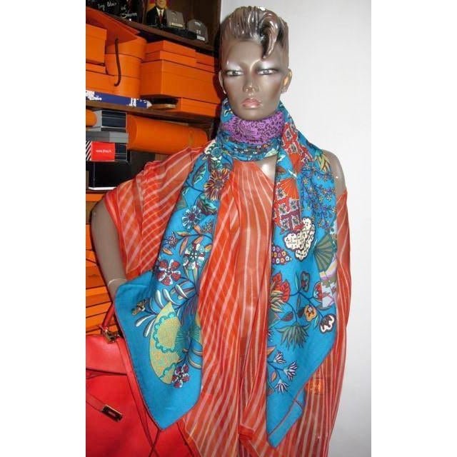 Hermes 2013 Canard/Vert Fleurs et Papillons de Tissus Cashmere 140, New! - poupishop