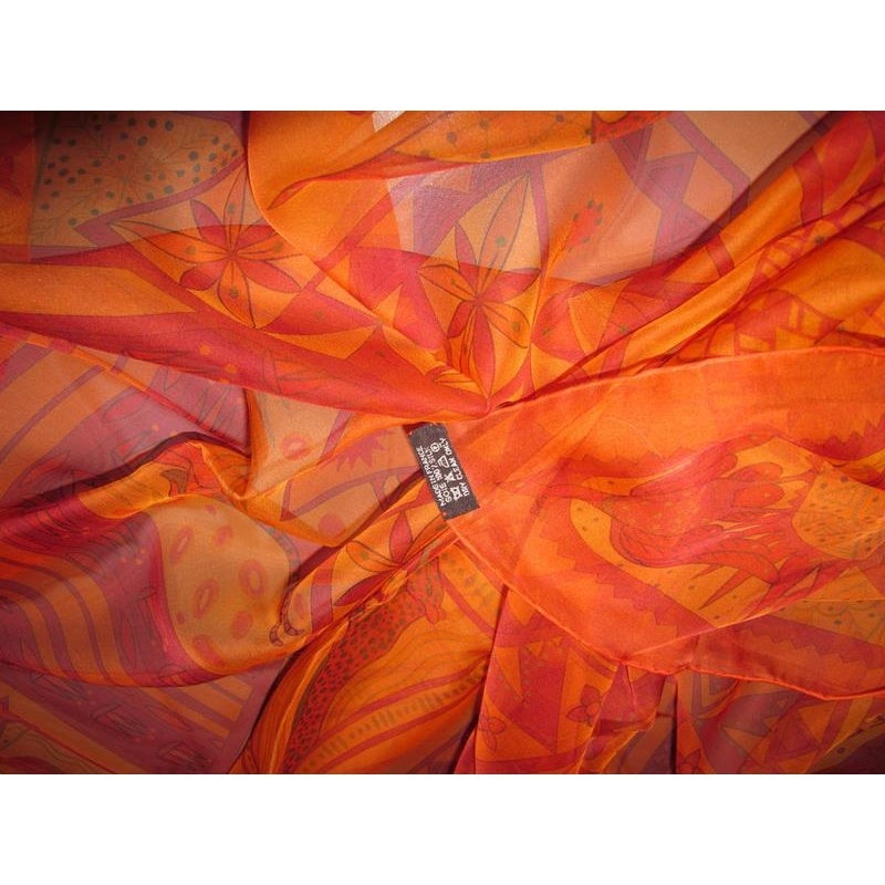 Hermes 2013 cw03 Orange/Rouge/Vert Ors Bleus d'Afrique Mousseline 140, New! - poupishop